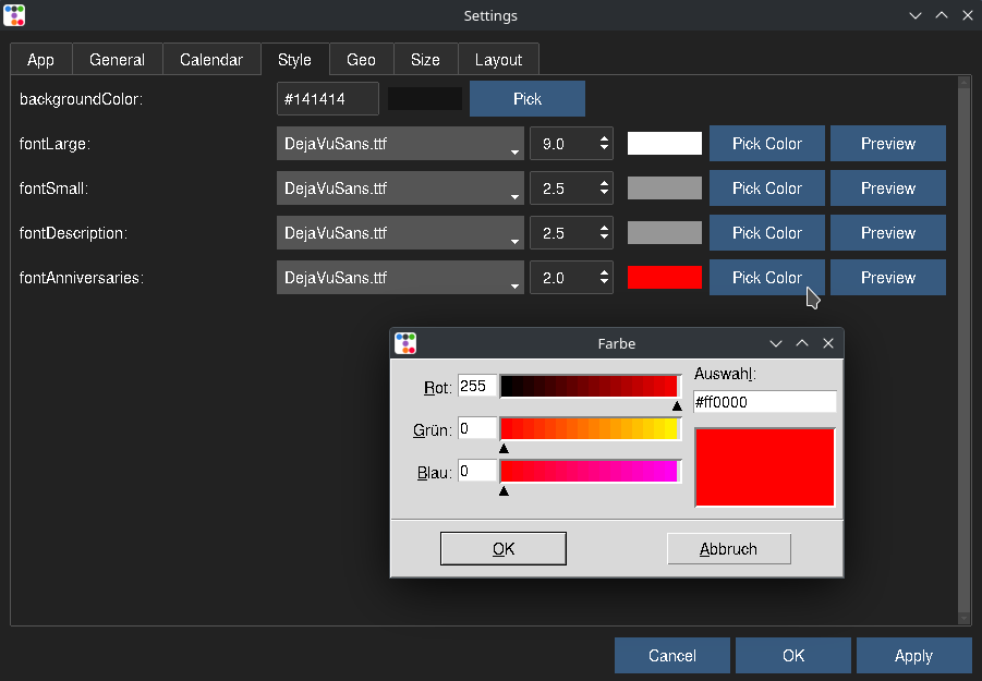 Settings GUI